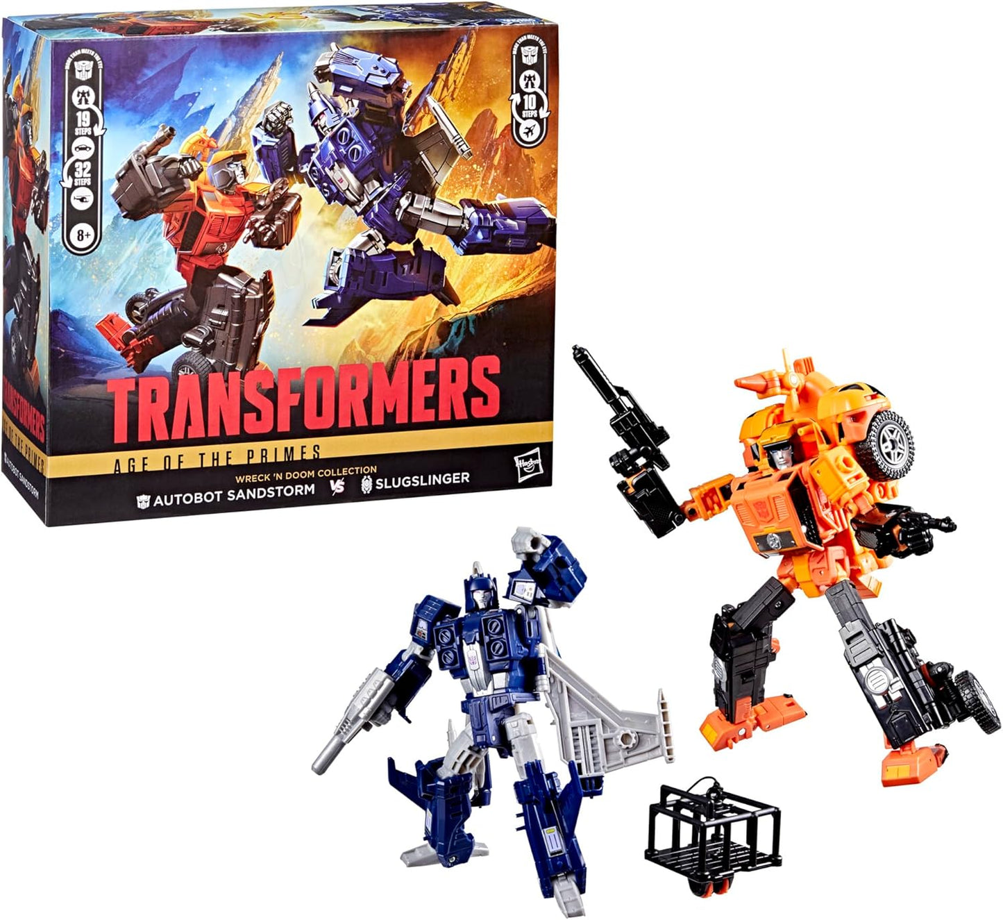 Transformers Age of the Primes Wreck 'n Doom Collection 2-Pack, 7.5-Inch Autobot Sandstorm and 5.5-Inch Slugslinger