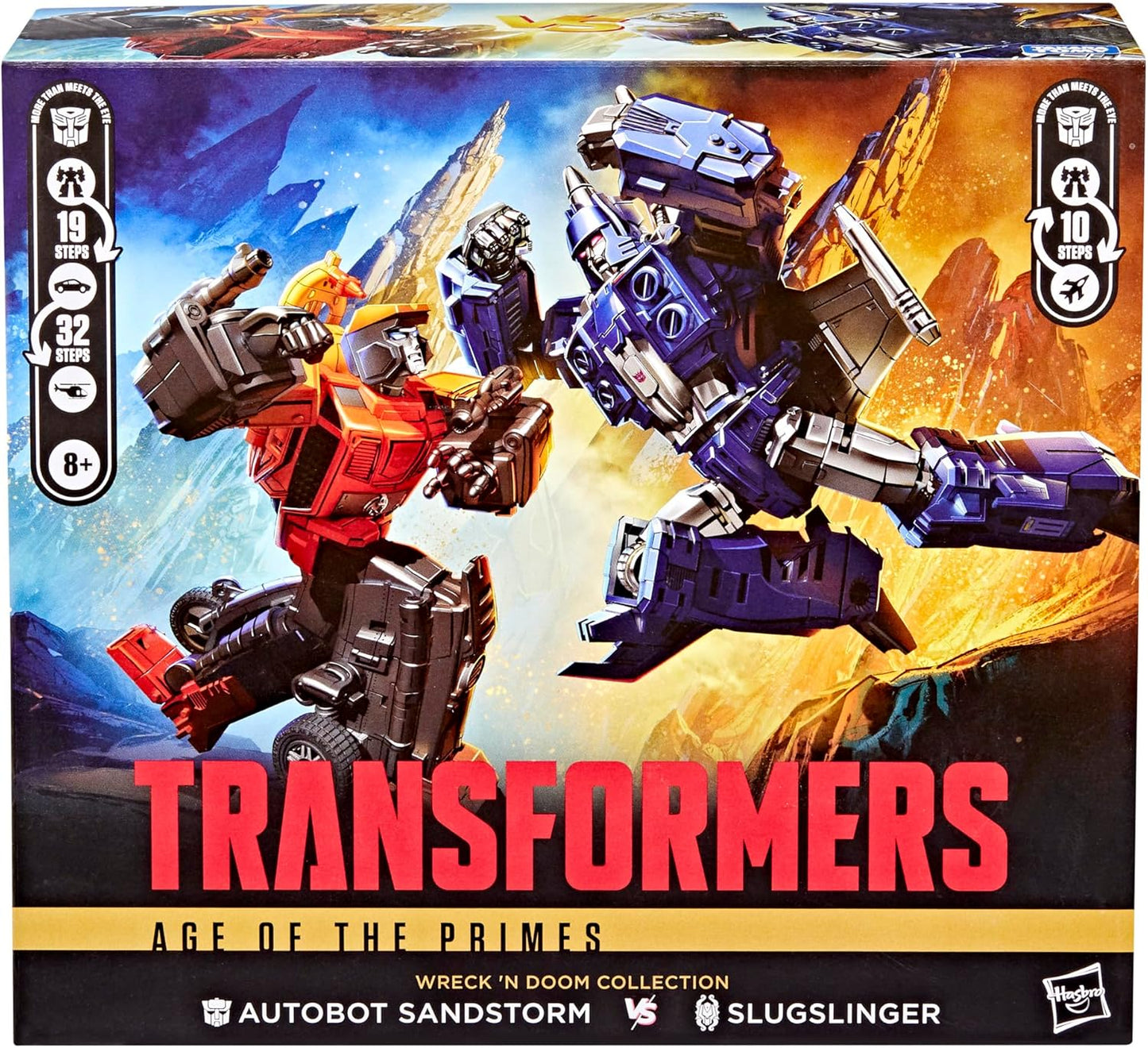 Transformers Age of the Primes Wreck 'n Doom Collection 2-Pack, 7.5-Inch Autobot Sandstorm and 5.5-Inch Slugslinger